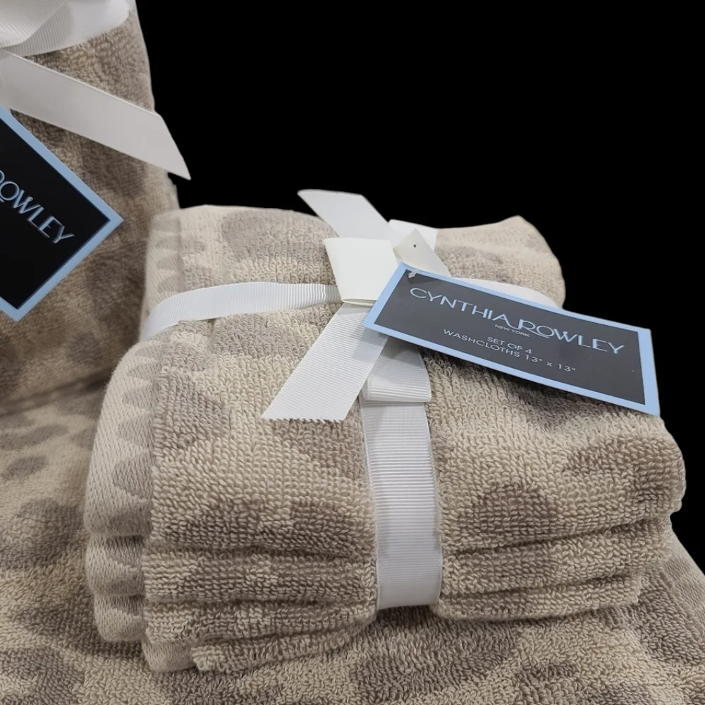 8pc Cynthia Rowley Leopard Cheetah Animal Print Bath Hand Washcloth Towel Set - Picture 3 of 8